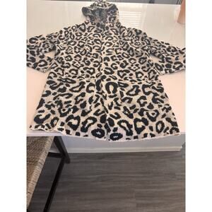 21 Main Open Front Hoodie Sweater Leopard Print Small